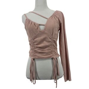 ASOS Size 2 Asymmetric One Sleeve Ruched Top Dusty Rose Linen Blend Blouse Women
